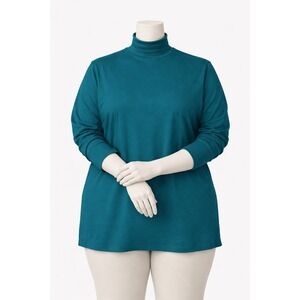 North Style‎ Womens 3X Pima Cotton Mockneck Top Evergreen Long Sleeves NWT